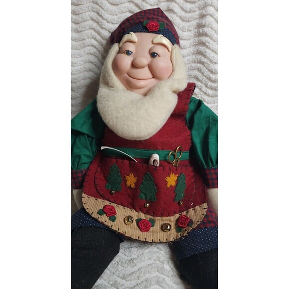 Rare CHRISTMAS Elf Doll Santa's Helper ToyMaker ShelfSitter PolymerClothBody 16" - Picture 2 of 12